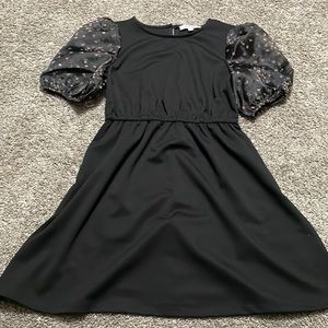 Mimi Chica Dress women’s Medium black W/puffy floral‎ sheer sleeves medium NWOT
